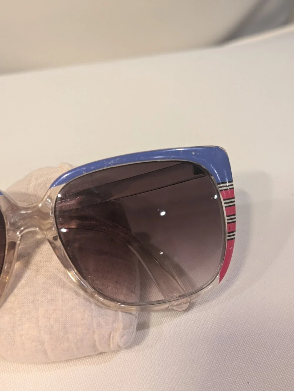 Vintage 1980s Taiwan ROC Oversized Square Sunglasses Clear Red Blue Retro